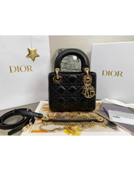 Dior Lady Dior Mini Classic Tote Bag With Lambskin Black