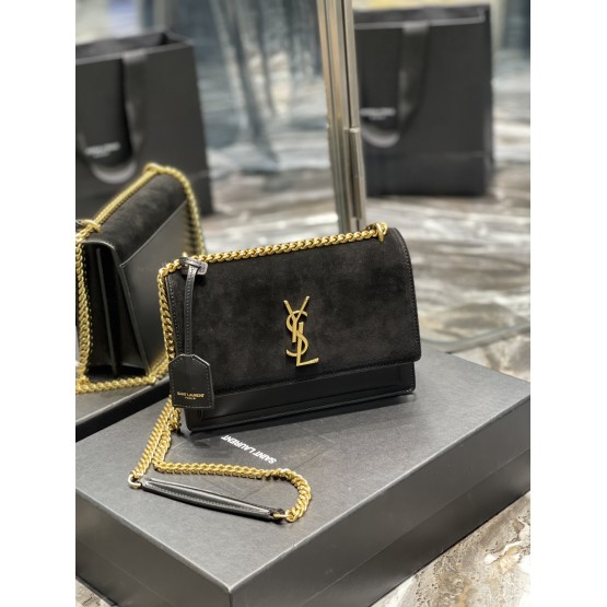 YSL Sunset Small 22cm Black Velvet Bag