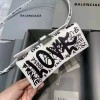 Balenciaga Hourglass Graffiti-Print Leather Top Handle Bag 661467 Black White