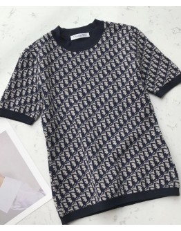 Dior Women's  Jacquard Knitted T-shirt Black