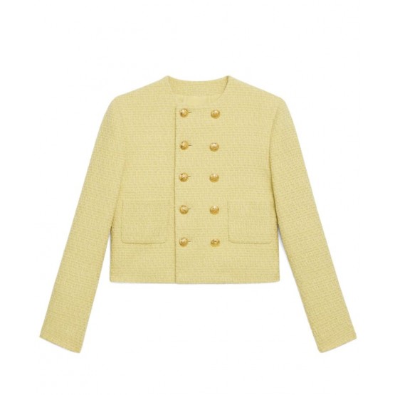 Celine Women's Double-breasted Woolen Coat Yellow