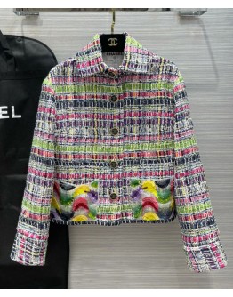 C-C Women's Color Block Tweed Jacket Polychrome