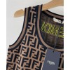 Fendi Women's Logo Embroidered Dress Dark Coffee