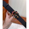Gucci Leather belt with crystal Double G buckle 513183 Black