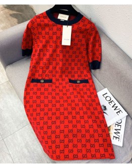 Gucci Women's Logo Jacquard Dress Red