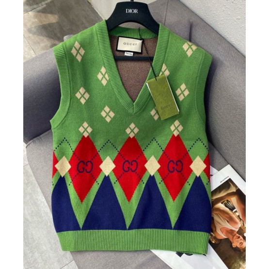 Gucci Women's Colorblock Knitted Vest Green
