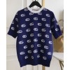 Gucci Women's Logo Jacquard Knitted T-shirt Dark Blue