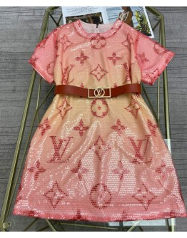 Louis Vuitton Women's Sequin Embroidered Dress Pink