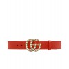 Gucci Leather belt with pearl Double G Red