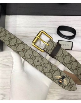 Gucci Bee print GG Supreme belt with Square buckle Coffee