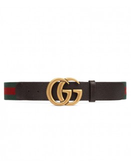 Gucci Unisex Web belt with Double G buckle 409416 Dark Coffee