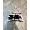 Balenciaga Hourglass Graffiti-Print Leather Mini Handbag 5935461 White