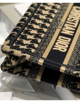 Dior Mini Houndstooth Embroidery Book Tote Handbag Cream