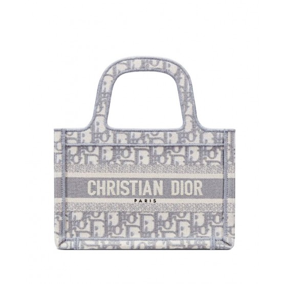 Dior Mini Book Tote Original Dior Oblique Embroidered Canvas Bag Gray