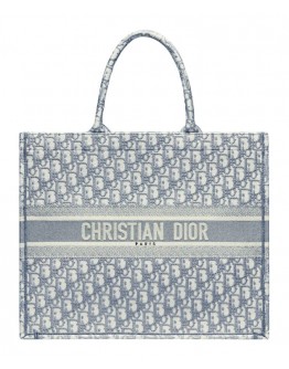 Dior Book Tote With Dior Oblique Embroidery Gray