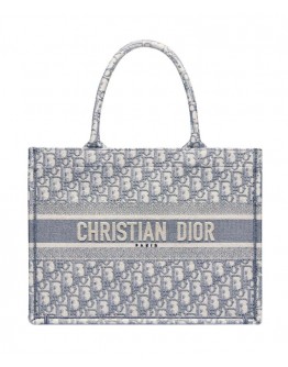 Dior Small Book Tote With Dior Oblique Embroidery Gray