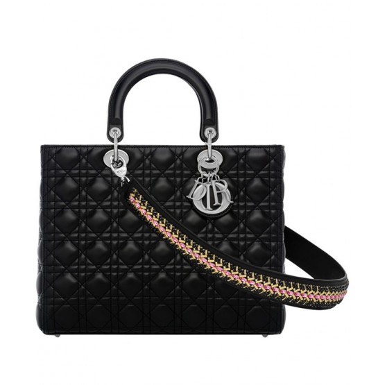 Dior Lady Dior Large Classic Tote Bag With Lambskin Black