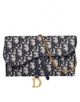 Dior Saddle long wallet with flap S5614 Dark Blue
