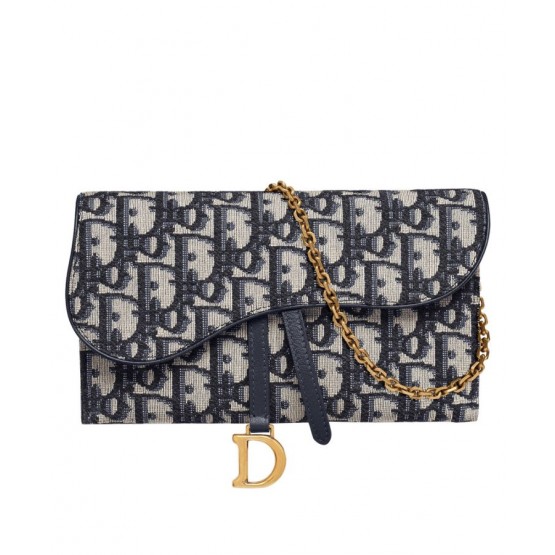 Dior Saddle long wallet with flap S5614 Dark Blue