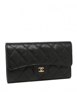 C-C Quilted Flap Wallet in Caviar A31506 Black