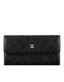 C-C Quilted Flap Wallet in Caviar Black