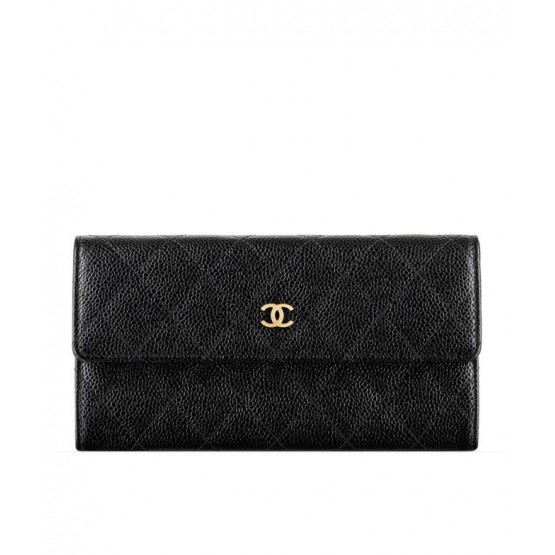 C-C Quilted Flap Wallet in Caviar Black