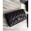 C-C Lambskin Quilted Large Flap Wallet Black