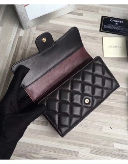 C-C Lambskin Quilted Large Flap Wallet Black