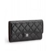 C-C Lambskin Quilted Large Flap Wallet Black