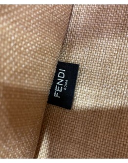 Fendi Medium Embroidered Straw Tote Bag Apricot