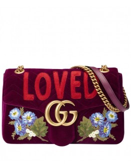 Gucci GG Marmont embroidered velvet bag 443496 Mauve