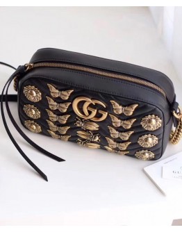 Gucci GG Marmont series animal modeling rivet shoulder bag 447632 Black