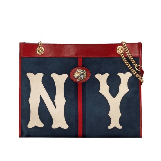 Gucci Rajah large tote with NY Yankees patch Dark Blue