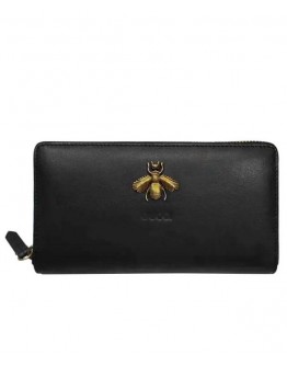 Gucci Bee embroidered zip around wallet 428747 Black