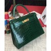 Hermes Kelly Bag 32 Crocodile leather Green