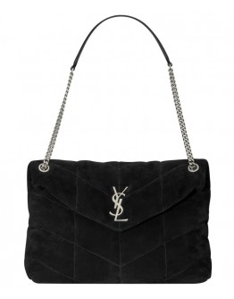 Saint Laurent Loulou Puffer Medium Bag In Quilted Suede And Lambskin