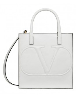 Valentino Garavani VLogo Walk Small Calfskin Tote Bag White