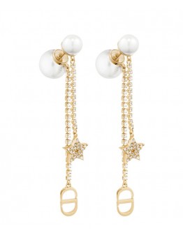 Dior White Resin Pearl And Crystal Dior Tribales Gold-Finish Earrings Golden