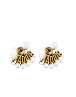 Dior White Resin Pearl Dior Tribales J Adior Antique Gold-Finish Earrings Golden