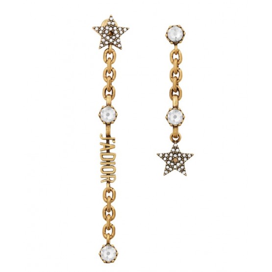 Dior White Crystal J Adior Antique Gold-Finish Earrings Golden