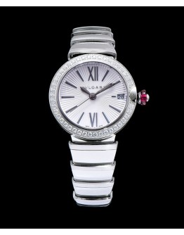 Bvlgari Lvcea Sliver tone Case With Diamonds Automatic Watch White