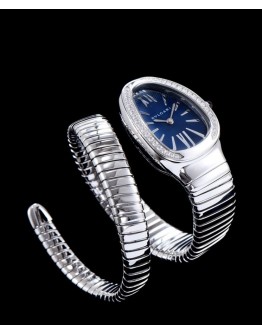 Bvlgari sliver tone stainless steel and diamond watch Blue
