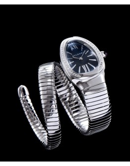 Bvlgari sliver tone stainless steel and diamond watch Black