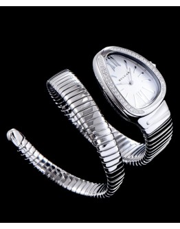 Bvlgari sliver tone stainless steel and diamond watch White
