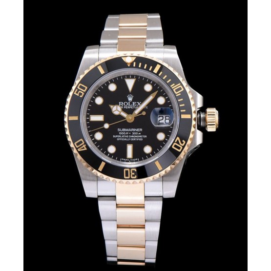 Rolex Submariner Two Tone Oyster Perpetual Watch Black