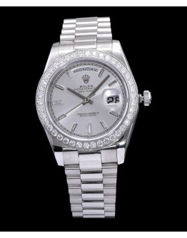 Rolex Stainless Steel President Watch With Diamond White
