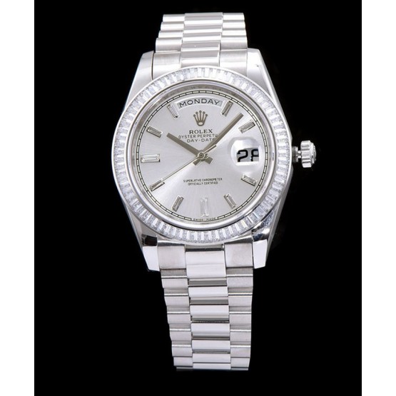 Rolex Men s Stainless Steel Watch With Diamond White